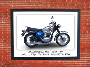 BSA A50 Royal Star 1969 Motorcycle - A3 Size Print Poster
