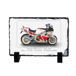 Yamaha FZR Genesis Motorcycle on a Natural slate rock with stand 10x15cm