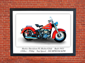 Harley Davidson FL Hydra Glide Motorbike Motorcycle Poster - Size A3/A4