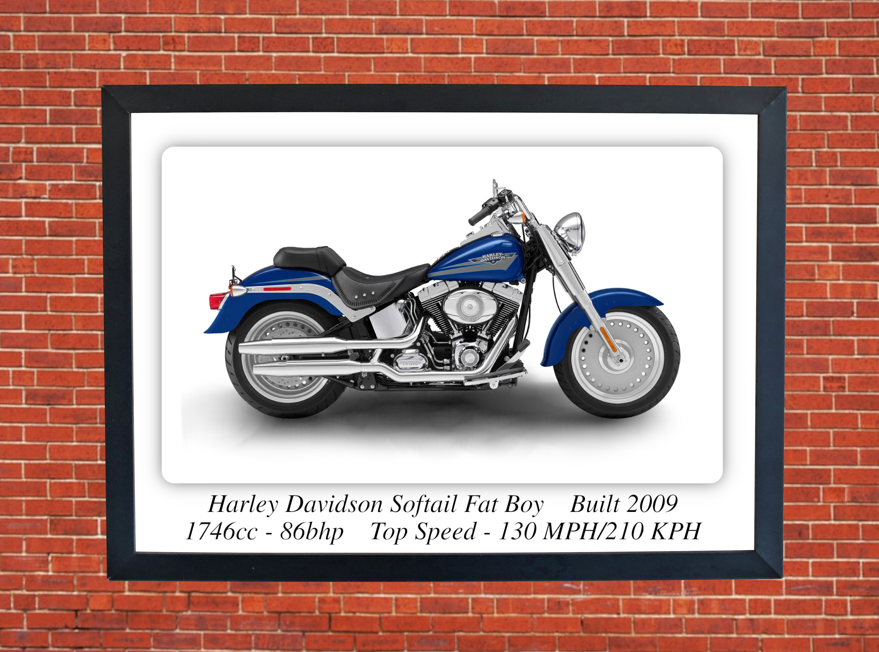 Harley Davidson Softail Fat Boy Motorcycle - A3 Size Print Poster