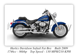 Harley Davidson Softail Fat Boy Motorcycle - A3 Size Print Poster