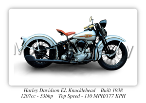 Harley Davidson EL Knucklehead Motorcycle - A3 Size Print Poster