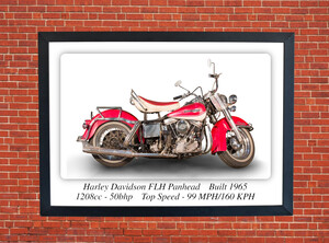 Harley Davidson FLH Panhead 1965 Motorcycle - A3/A4 Print Poster