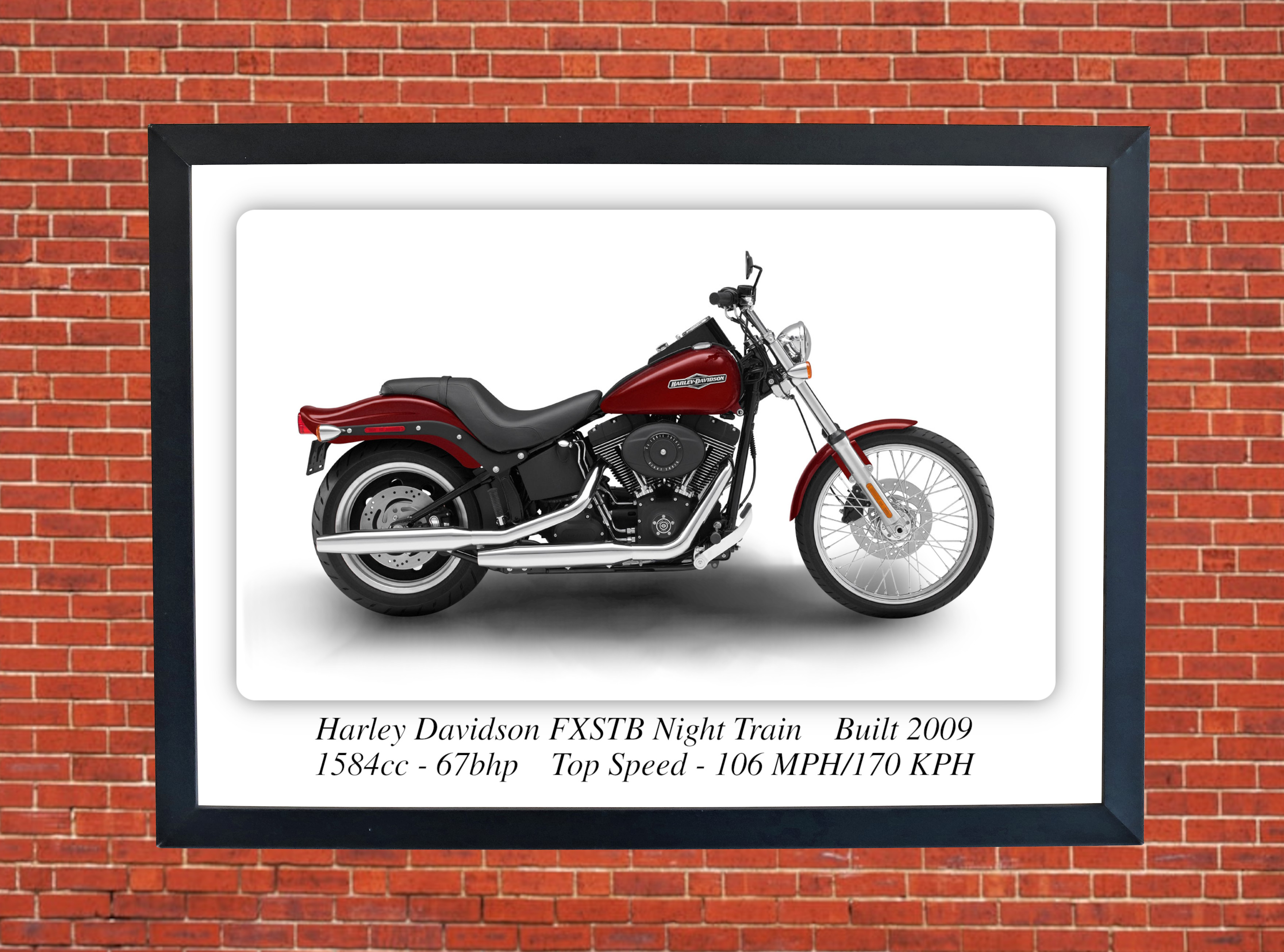 Harley Davidson FXSTB Night Train Motorcycle - A3/A4 Print Poster