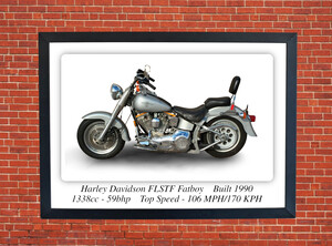Harley Davidson FLSTF Fatboy Motorcycle - A3/A4 Print Poster