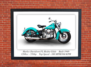Harley Davidson FL Hydra Glide 1949 Motorcycle - A3/A4 Print Poster
