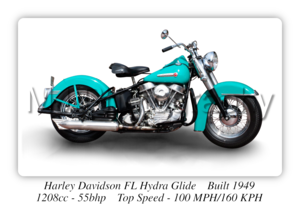 Harley Davidson FL Hydra Glide 1949 Motorcycle - A3/A4 Print Poster