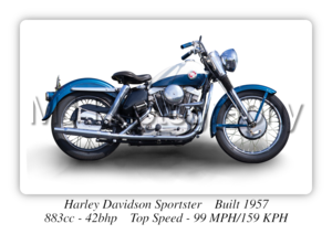 Harley Davidson Sportster 1957 Motorcycle - A3/A4 Print Poster
