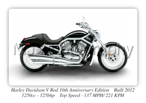 Harley Davidson V Rod 10th Anniversary Motorcycle - A3/A4 Print Poster