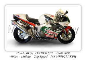 Honda RC51 VTR1000 SP2 Castrol Motorcycle - A3/A4 Size Print Poster