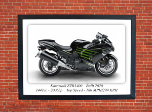 Kawasaki ZZR1400 Built 2020 Motorcycle - A3/A4 Size Print Poster