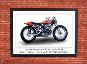 Harley Davidson XR750 1970 Motorcycle - A3/A4 Size Print Poster