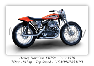 Harley Davidson XR750 1970 Motorcycle - A3/A4 Size Print Poster