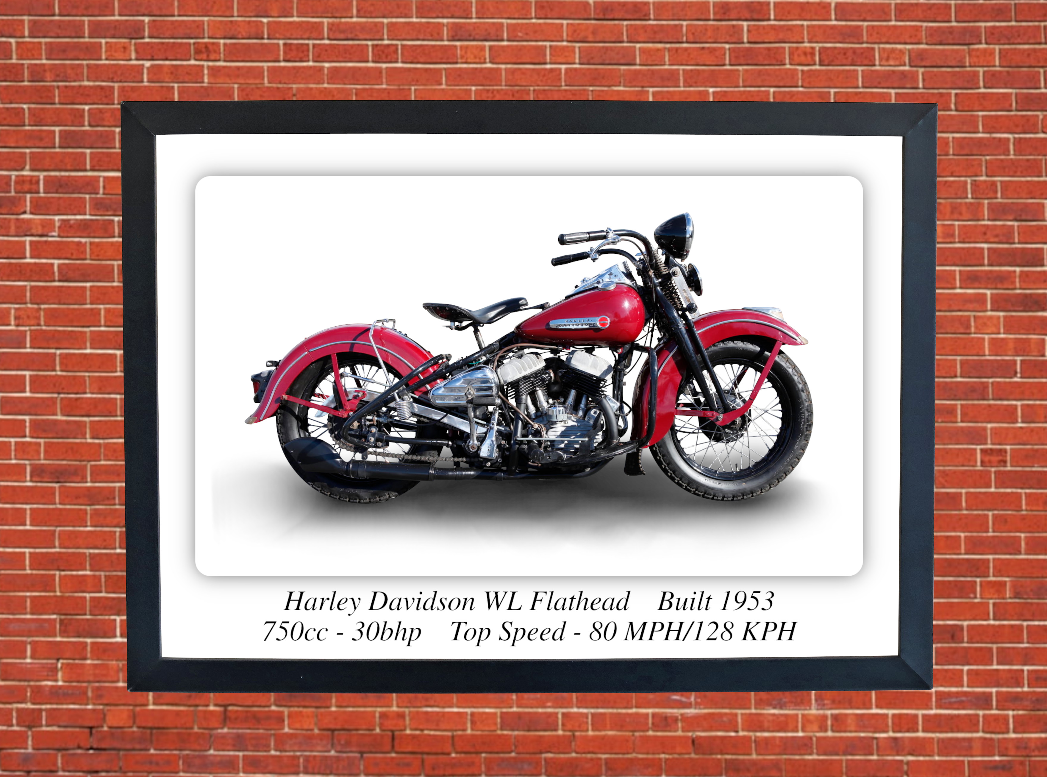 Harley Davidson WL Flathead 1953 Motorcycle - A3/A4 Size Print Poster