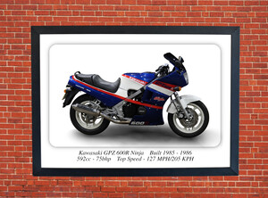 Kawasaki GPZ 600R Ninja Motorcycle - A3/A4 Size Print Poster