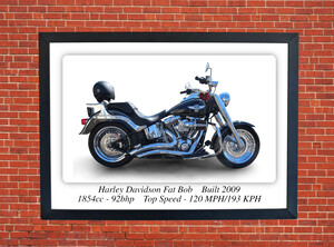 Harley Davidson Fat Bob 2009 Motorcycle - A3/A4 Size Print Poster
