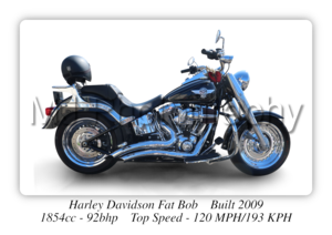 Harley Davidson Fat Bob 2009 Motorcycle - A3/A4 Size Print Poster