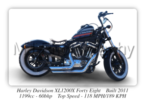 Harley Davidson XL1200X 48 Motorcycle - A3/A4 Size Print Poster