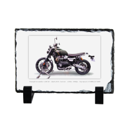 Triumph Scrambler 1200 XC Motorcycle on a Natural slate rock with stand 10x15cm