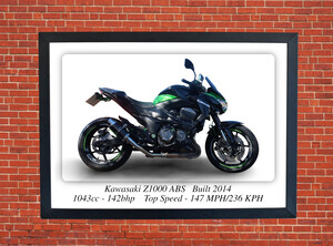 Kawasaki Z1000 ABS Motorcycle - A3/A4 Size Print Poster