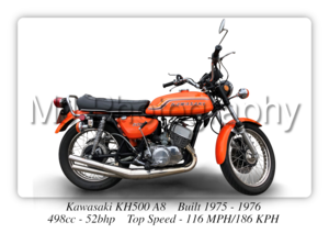 Kawasaki KH500 Motorcycle - A3/A4 Size Print Poster