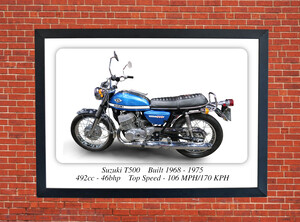 Suzuki T500 Classic Motorcycle - A3/A4 Size Print Poster