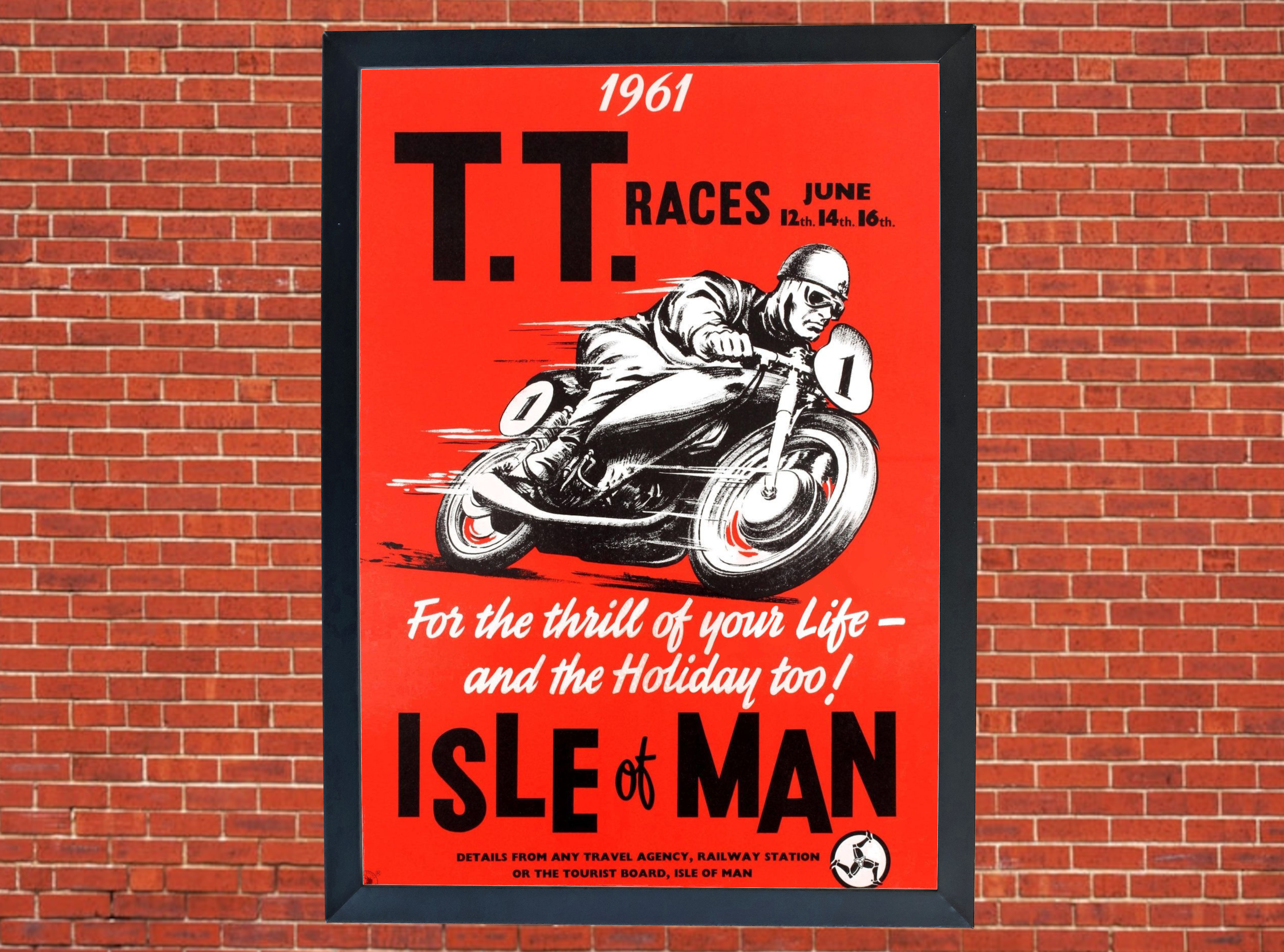 TT Races Isle of Man Promotional Motorcycle Poster - Red, Size A3/A4