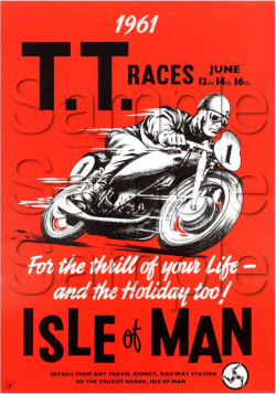 TT Races Isle of Man Promotional Motorcycle Poster - Red, Size A3/A4