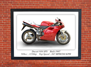 Ducati 916 SPS Motorcycle - A3/A4 Size Print Poster