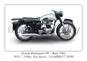 Norton Dominator 99 Motorcycle - A3/A4 Size Print Poster
