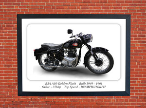 BSA A10 Golden Flash Motorcycle - A3/A4 Size Print Poster