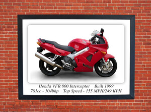 Honda VFR 800 Interceptor Motorcycle - A3/A4 Size Print Poster