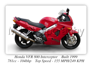 Honda VFR 800 Interceptor Motorcycle - A3/A4 Size Print Poster