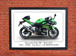 Kawasaki Ninja 400 Motorcycle - A3/A4 Size Print Poster