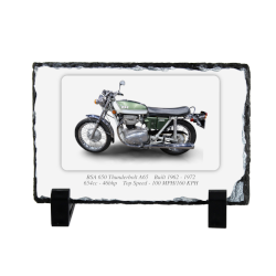 BSA 650 Thunderbolt A65 Motorcycle on a Natural slate rock with stand 10x15cm