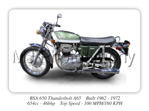 BSA 650 A65 Thunderbolt Motorcycle - A3/A4 Size Print Poster