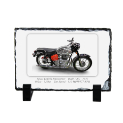 Royal Enfield Interceptor Motorcycle on a Natural slate rock with stand 10x15cm