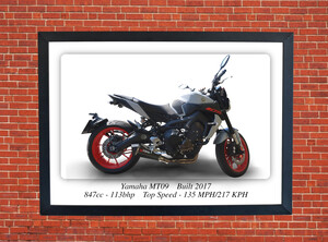 Yamaha MT09 Motorcycle - A3/A4 Size Print Poster