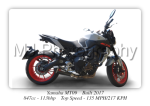 Yamaha MT09 Motorcycle - A3/A4 Size Print Poster