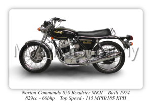 Norton Commando 850 Roadster MKII Motorcycle Poster - A3/A4 Size Print on Photographic Paper