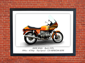 BMW R90s Motorcycle - A3/A4 Size Print Poster