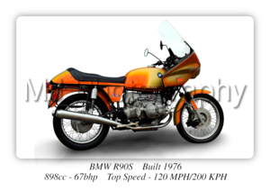 BMW R90s Motorcycle - A3/A4 Size Print Poster
