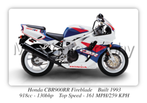 Honda CBR900RR Fireblade Motorcycle - A3/A4 Size Print Poster