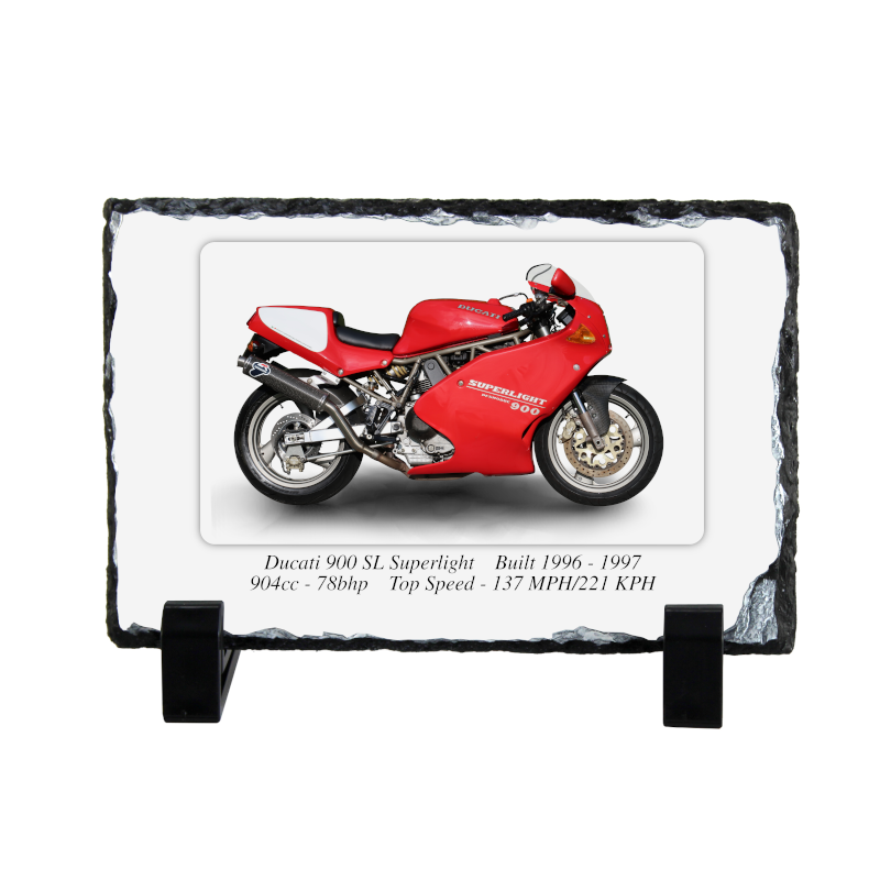 Ducati 900 SL Superlight Motorcycle on a Natural slate rock with stand 10x15cm