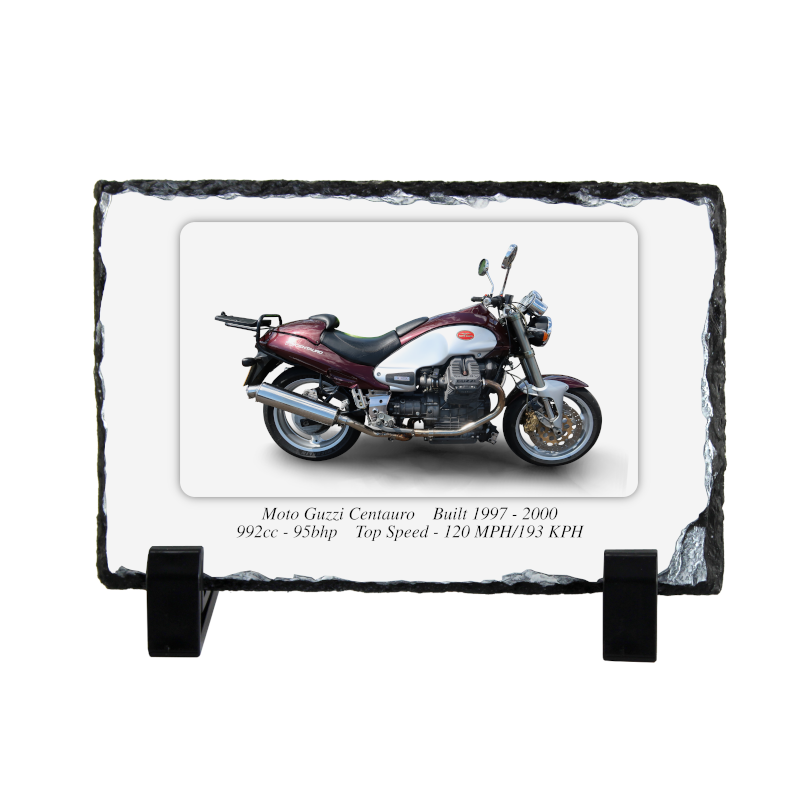 Moto Guzzi Centauro Motorcycle on a Natural slate rock with stand 10x15cm