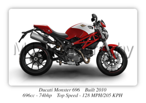 Ducati Monster 696 Motorcycle - A4 - A0 Size Print Poster