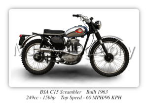 BSA C15 Scrambler Motorcycle - A3/A4 Size Print Poster
