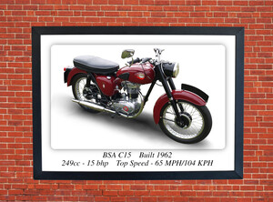 BSA C15 Motorbike Motorcycle - A3/A4 Size Print Poster