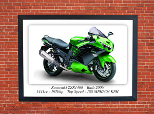 Kawasaki ZZR1400 Motorcycle - A3/A4 Size Print Poster
