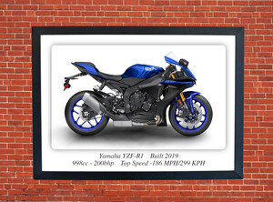 Yamaha YZF-R1 2019 Motorcycle - A3/A4 Size Print Poster
